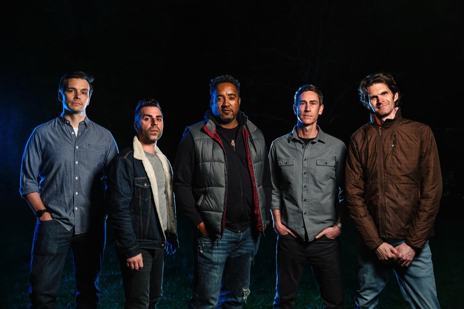 Water Towers band portrait at night